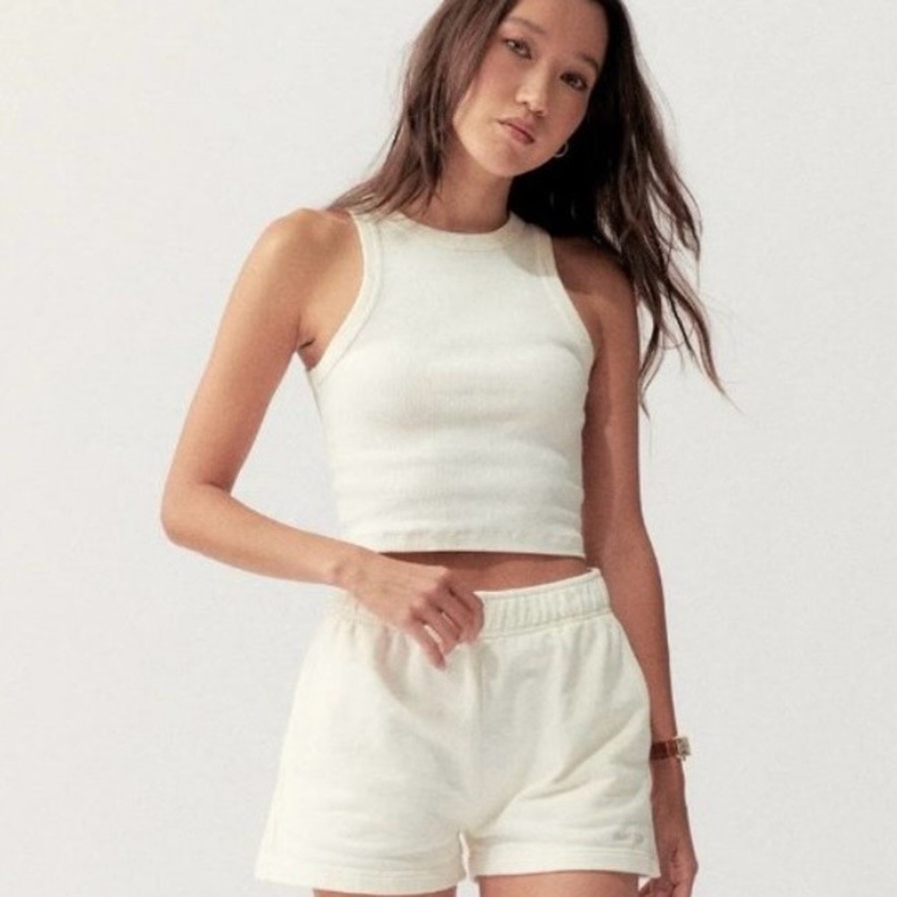 Little Puffy Core Ribbed Tank Top Cream